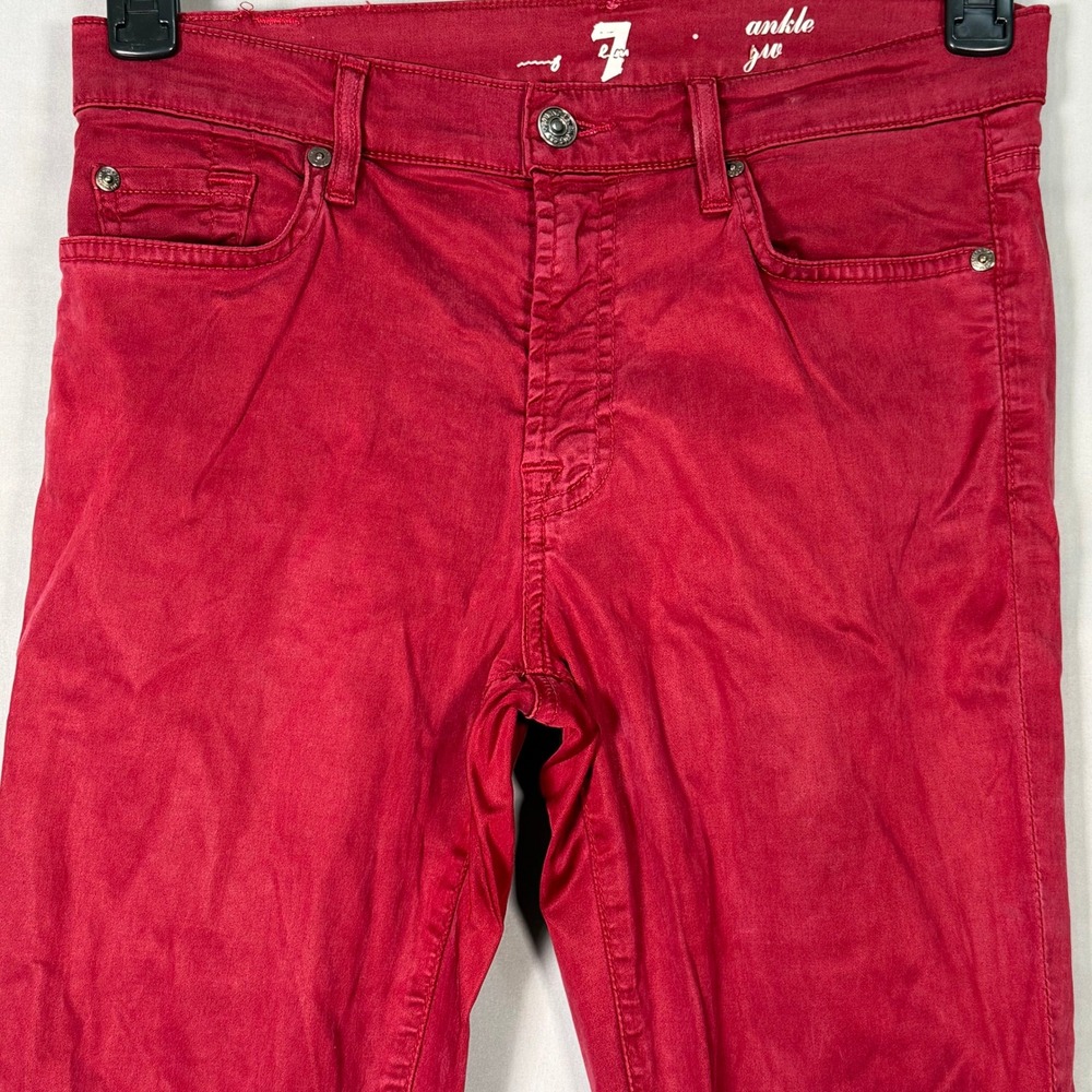 7 For All Mankind Ankle Gwen Red Skinny Jeans Raw Frayed Step Hem Size 27 - Picture 2 of 13